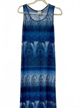 Vintage Y2K Jalate Mesh Maxi Blue Paisley Dress Coverup - Size L‎ - Made in USA